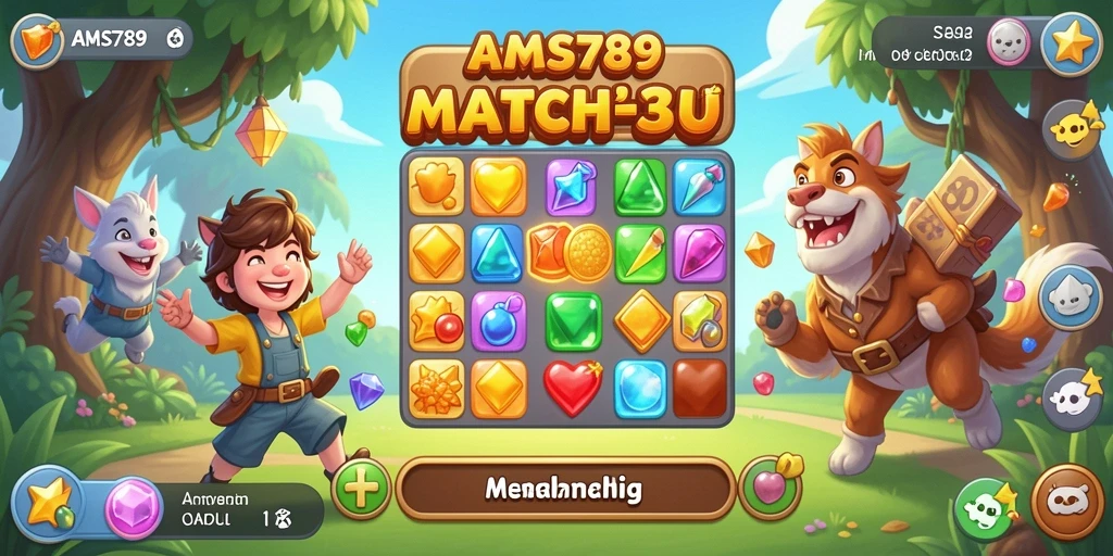 Tampilan gameplay seru di AMS789 dengan elemen Match-3 yang menarik.